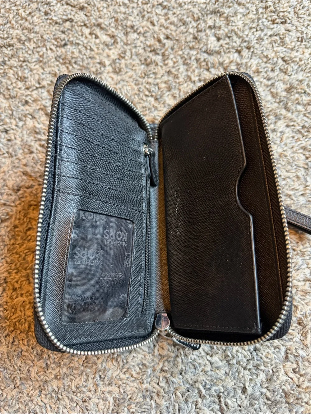 Michael Kors Dark Gray Pebbled Leather Wristlet with MK Emblem